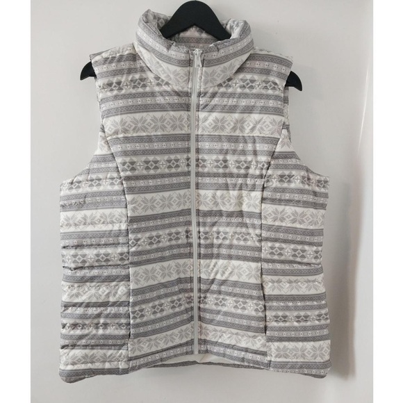 Lands' End Jackets & Blazers - 💜 Large Gray & White/Beige Winter/Fall Vest